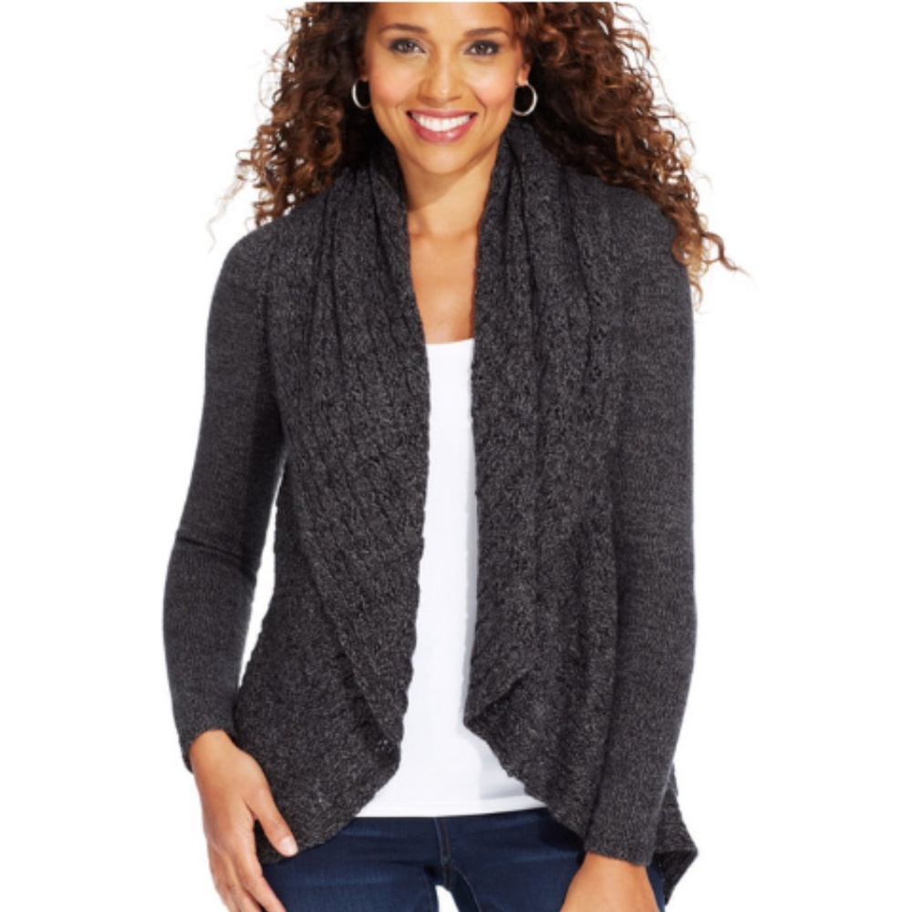 L Karen Scott luxsoft open front cardigan